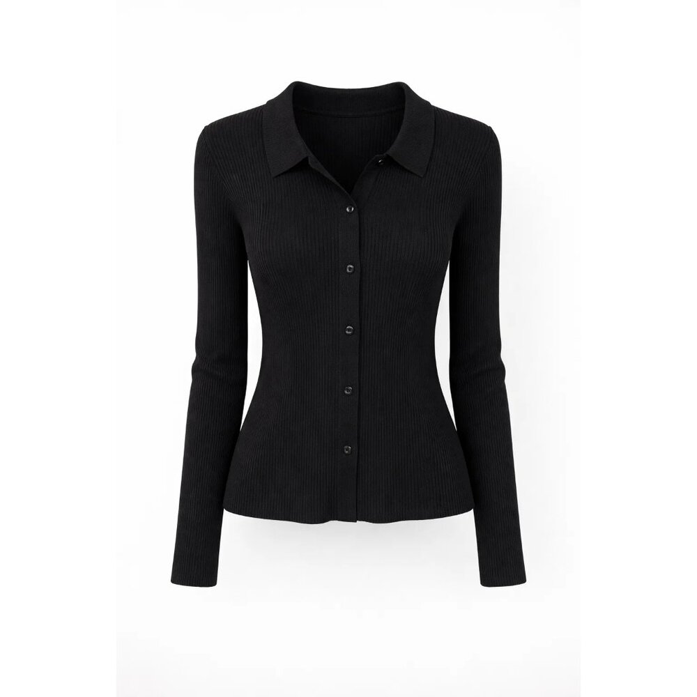 White House Black Market size XL  Black ribbed button-front Sweater Cardigan
